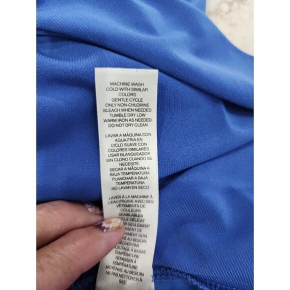 Chico’s Blue Peek A Boo Short Sleeve Polyester Spandex Top Women's Medium - Picture 6 of 7